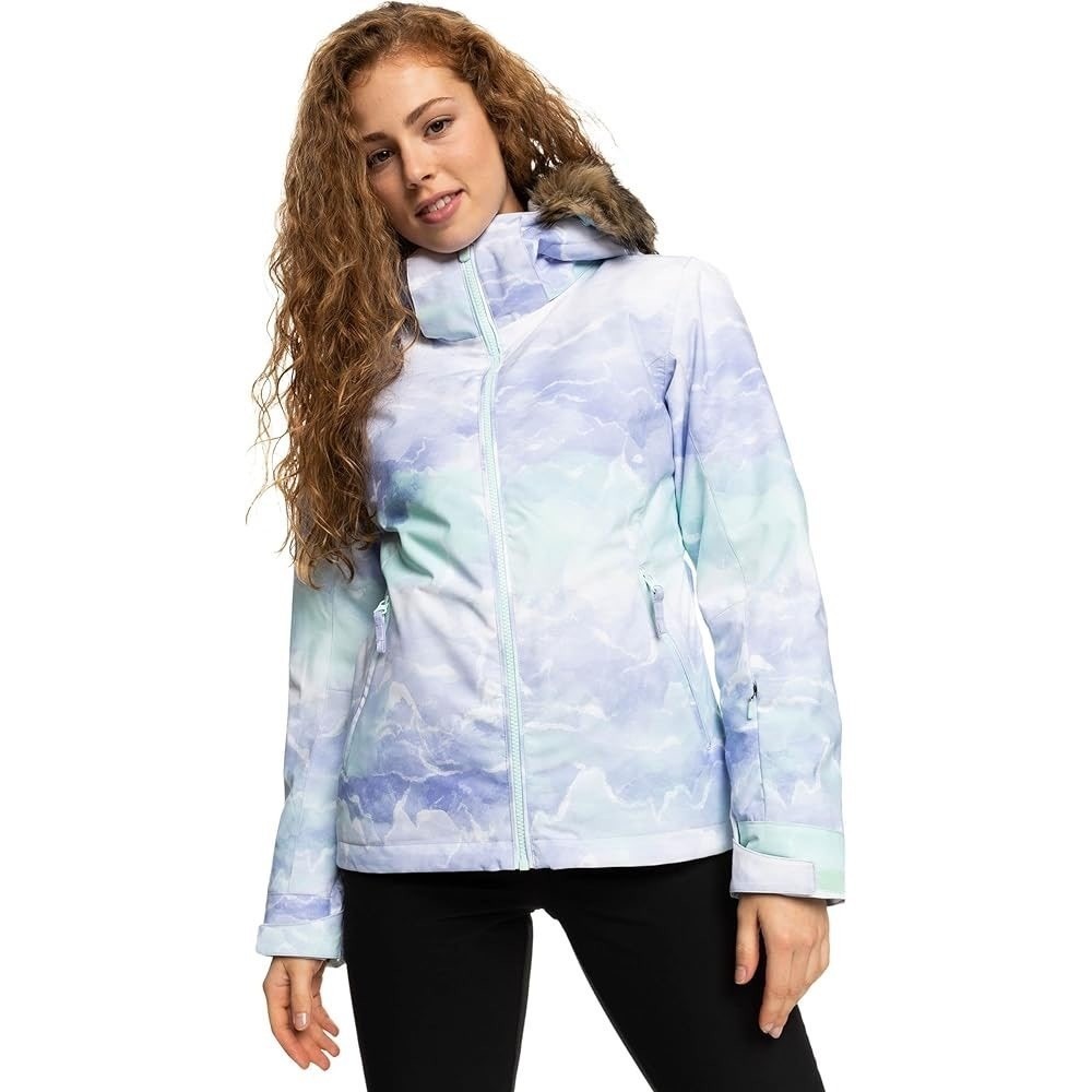 Roxy Women's Ski Snowboard Jacket Fur Hood Watercolor Print Water Resistant L